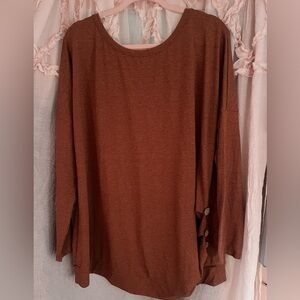 Women's Brown(rust) Long Sleeve Top boutique style with cute button detail